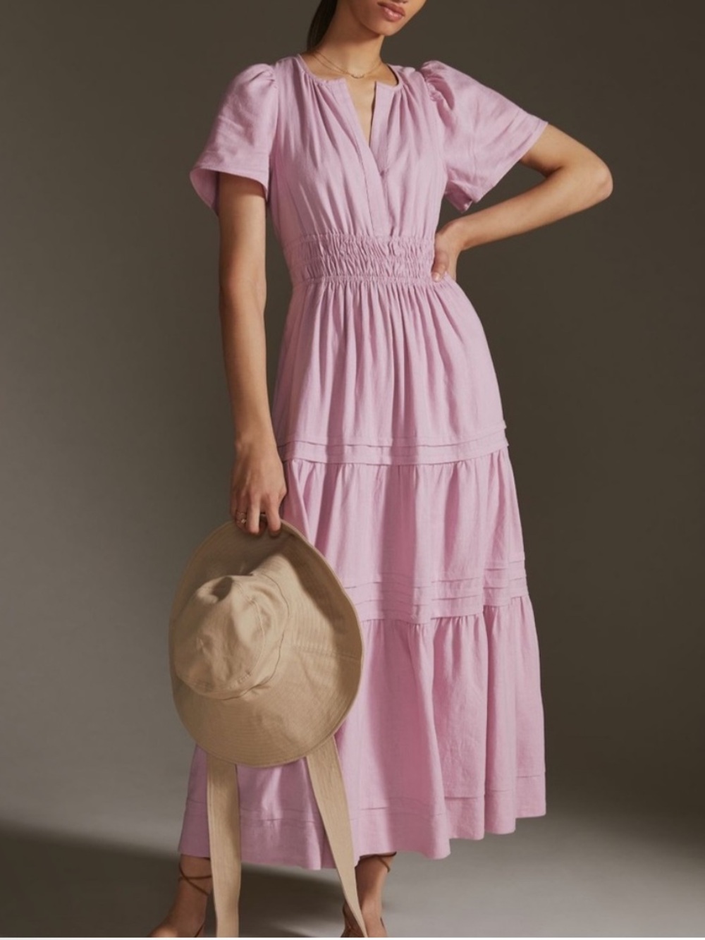 Anthropologie Linen Blend Somerset Flowy Maxi Dress